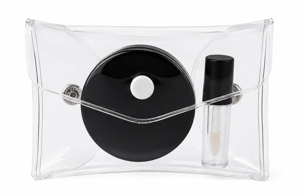 Professional Makeup Artist Touch-Up Kit– Clear PVC Cosmetic Pouch with Reusable Lip Gloss Container & Powder Container with Puff - TSA-Friendly Makeup Pouch for Weddings, Events & Travel