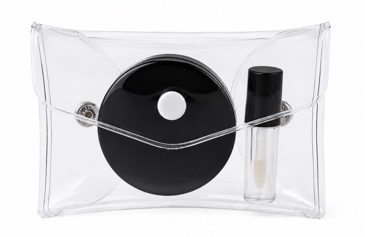 Professional Makeup Artist Touch-Up Kit– Clear PVC Cosmetic Pouch with Reusable Lip Gloss Container & Powder Container with Puff - TSA-Friendly Makeup Pouch for Weddings, Events & Travel