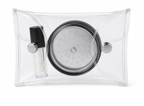 Professional Makeup Artist Touch-Up Kit– Clear PVC Cosmetic Pouch with Reusable Lip Gloss Container & Powder Container with Puff - TSA-Friendly Makeup Pouch for Weddings, Events & Travel